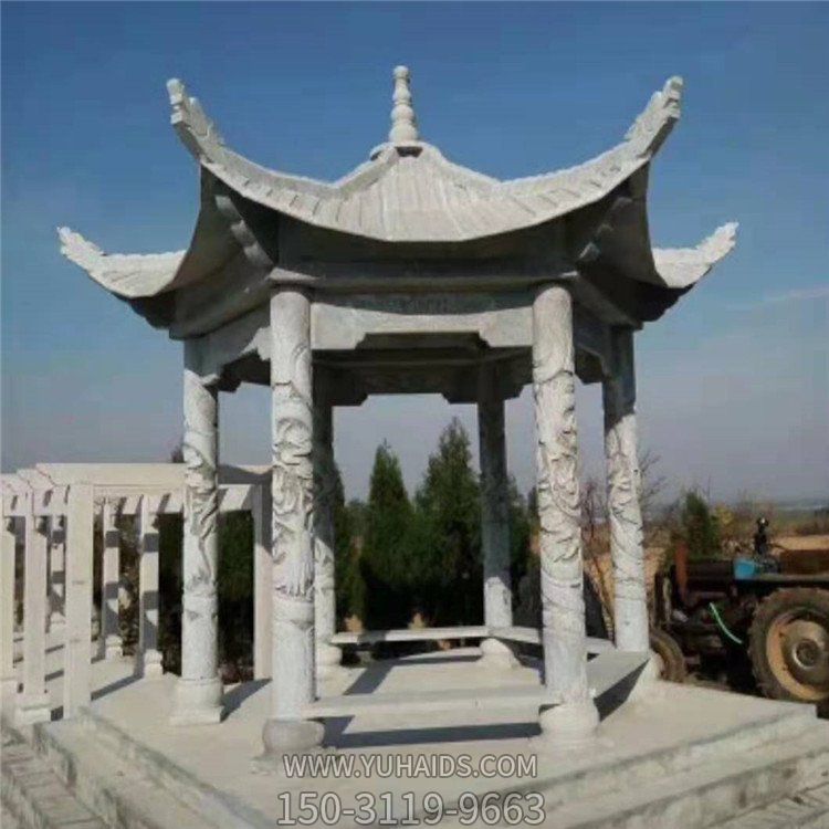 户外公园大型中式石雕六角凉亭雕塑