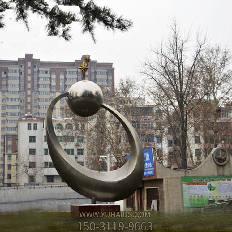 校园广场摆放不锈钢 圆环创意抽象艺术造型雕塑