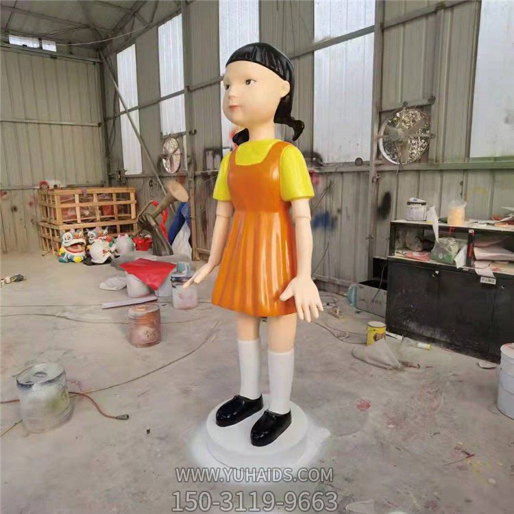 游乐场创意玻璃钢卡通彩绘小女孩人物景观雕塑