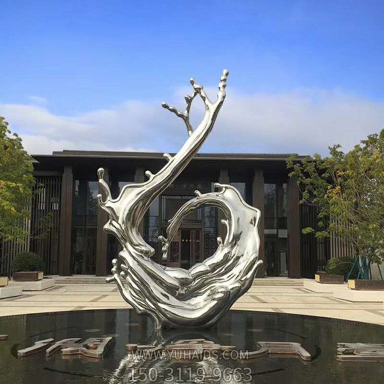 不锈钢镜面广场酒店门口水景海浪浪花雕塑