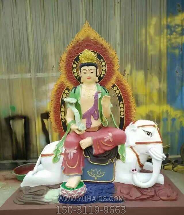 文殊普贤雕塑户外景区寺庙大型玻璃钢彩绘景观