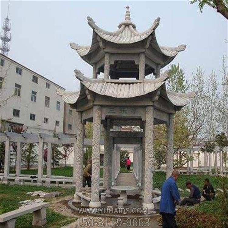 石雕砂岩大理石花园二层仿古建休闲凉亭摆件雕塑