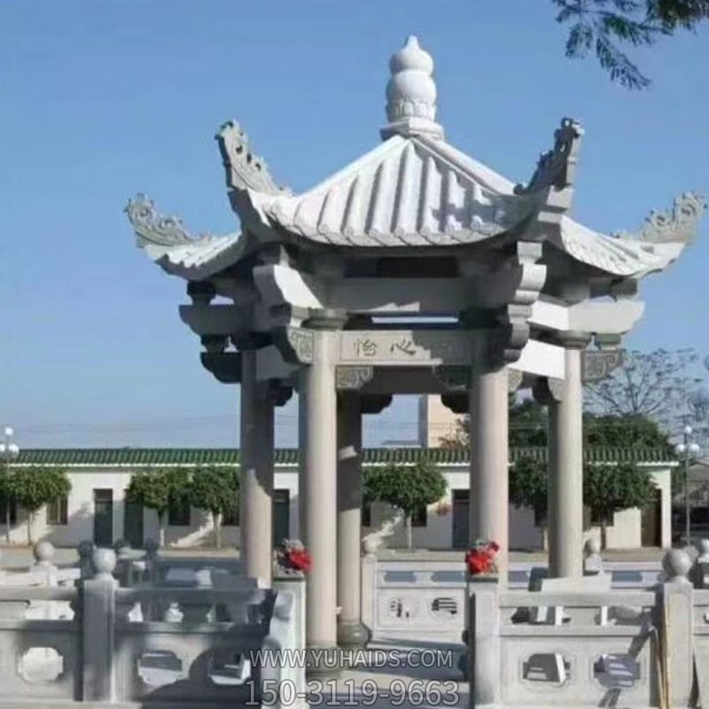 户外景区六角仿古建休息凉亭石雕雕塑