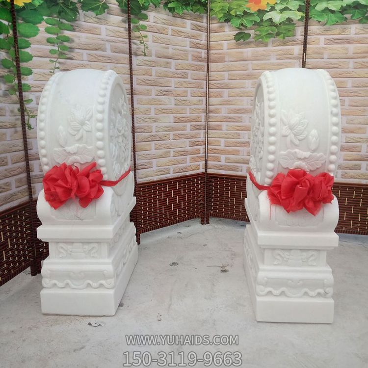 石雕汉白玉门墩一对浮雕花纹庭院复古石墩雕塑