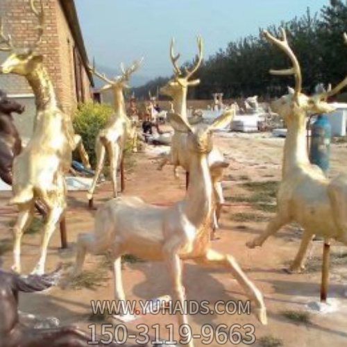 玻璃钢仿铜户外庭院梅花鹿雕塑