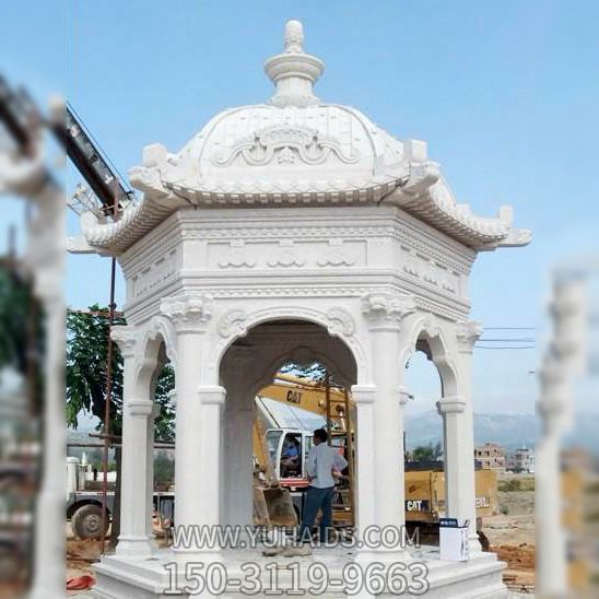 新款汉白玉浮雕园林景观凉亭摆件雕塑