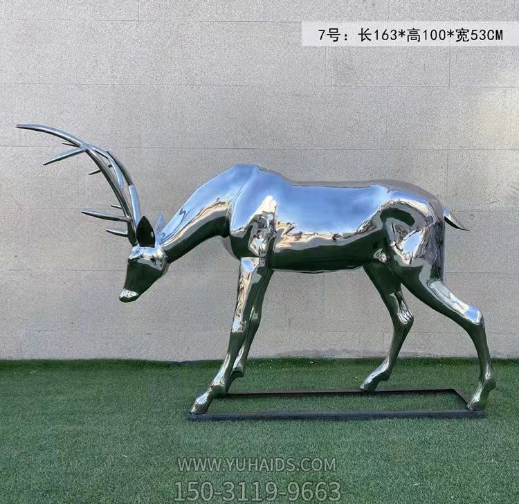 不锈钢镜面大型别墅小区梅花鹿雕塑