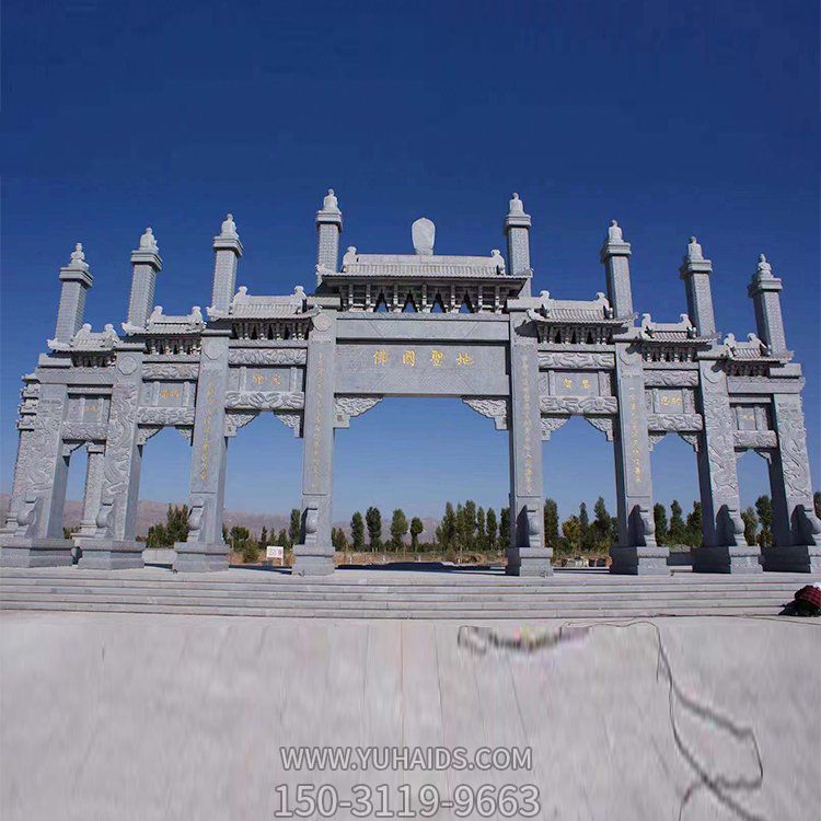 青石雕刻大型景区墓园入口摆放新中式仿古建筑石牌坊雕塑