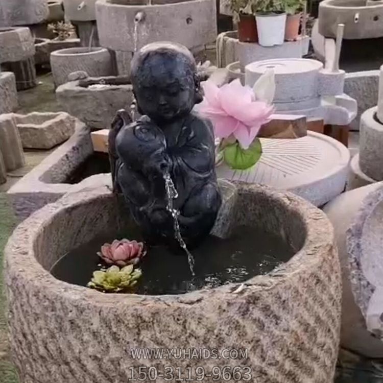 石雕旧石流水组石槽鱼缸室内景观流水石槽摆件雕塑
