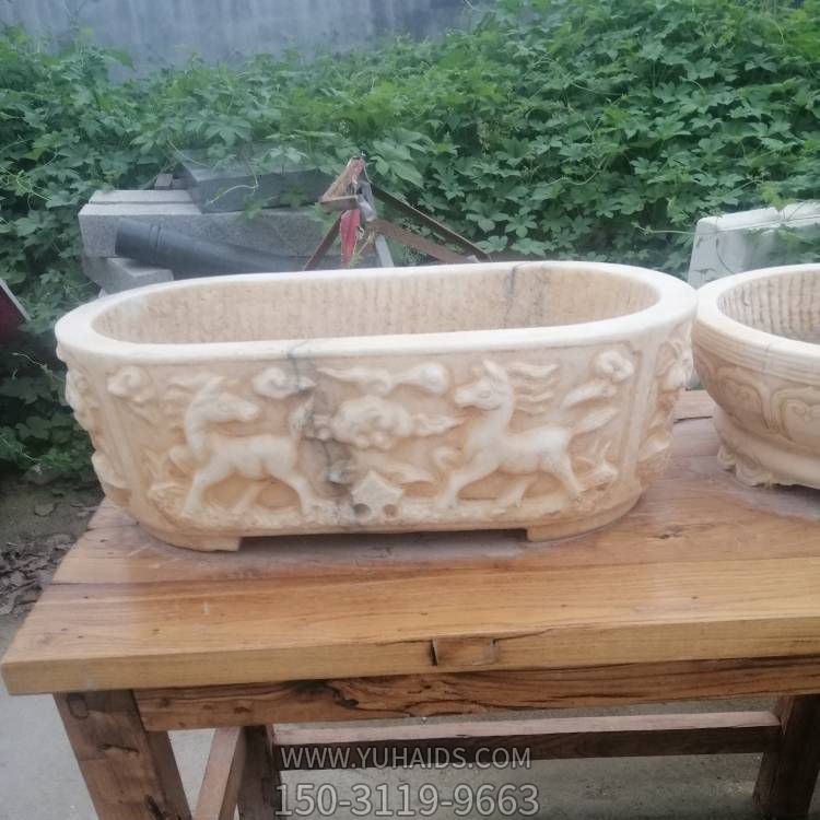 户外大型浮雕鹿园林景区庭院 鱼缸雕塑