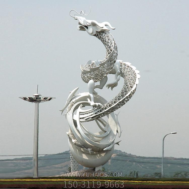 广场摆放创意不锈钢镂空龙景观雕塑
