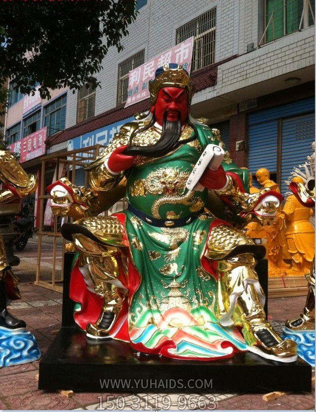 玻璃钢彩绘大型景区创意关公雕塑