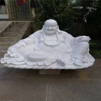 户外寺庙摆放汉白玉雕刻弥勒佛佛像