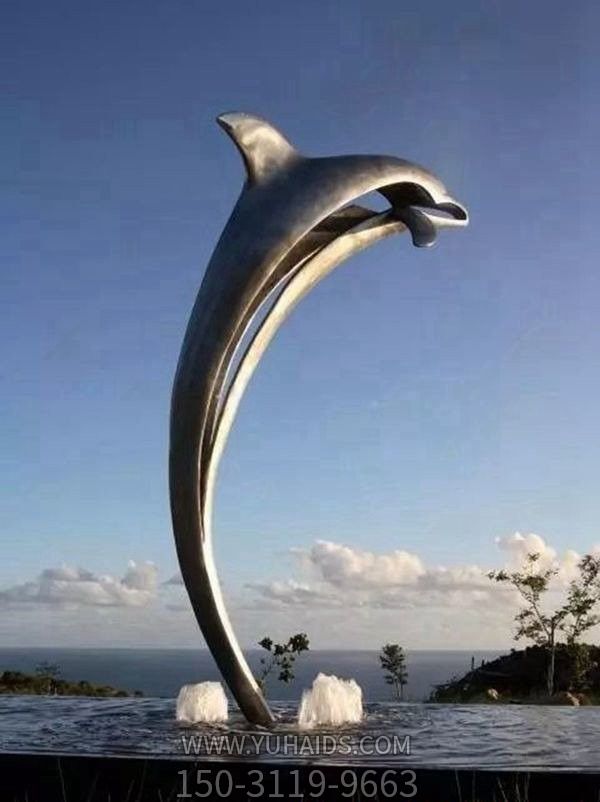 海边大型不锈钢抽象海豚雕塑