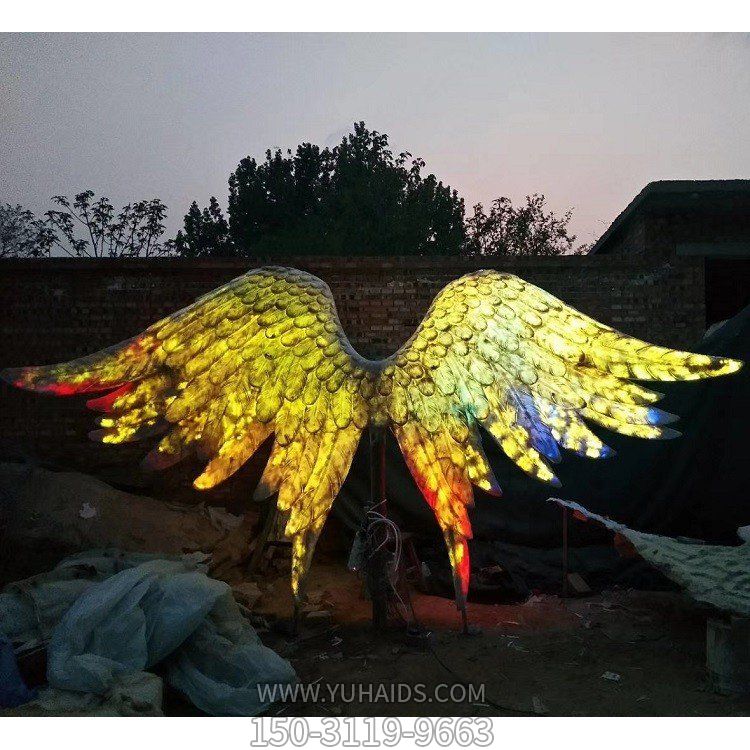 现代不锈钢灯光抽象翅膀城市广场夜景观摆件雕塑