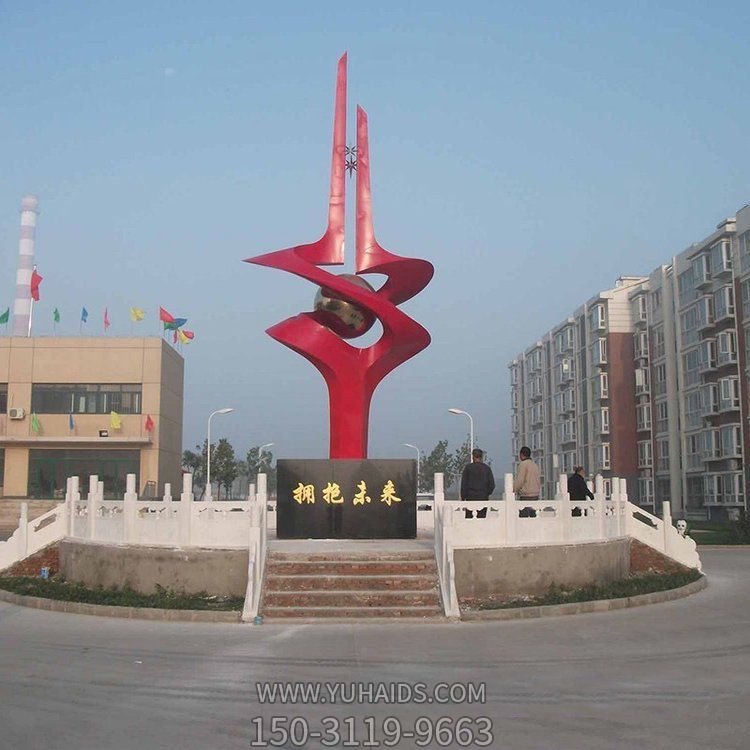不锈钢抽象红色雕塑 校园广场标志性摆件