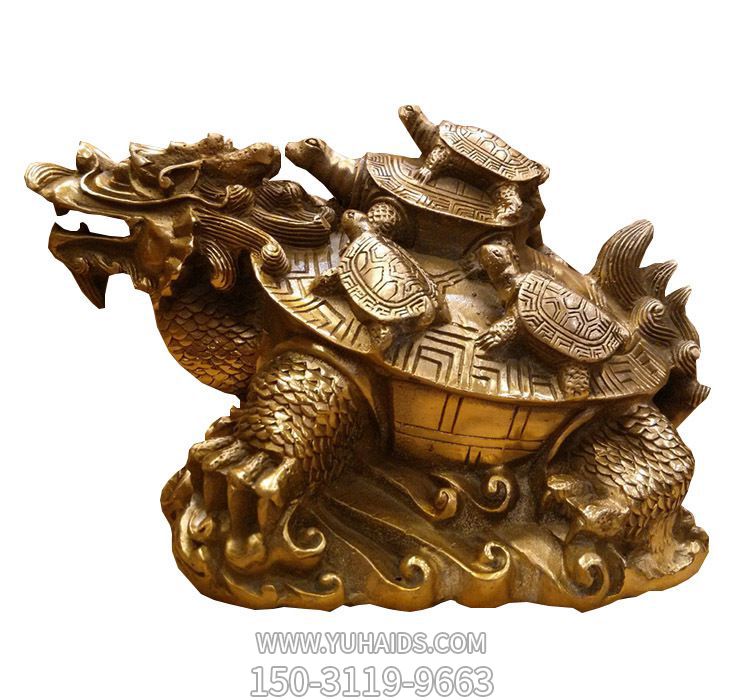 公园里摆放的一大四小的玻璃钢创意龙龟雕塑