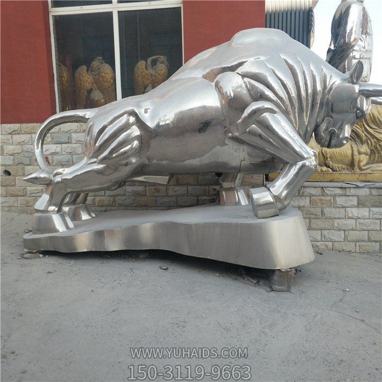 工厂企业不锈钢大型奋进励志华尔街牛雕塑