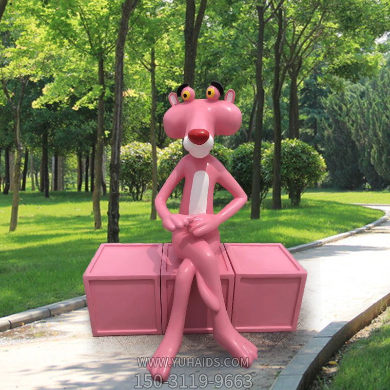 园林创意个性幽默树脂粉色顽皮豹雕塑