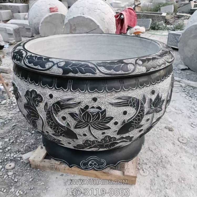 庭院浮雕大型青石石雕鱼缸雕塑