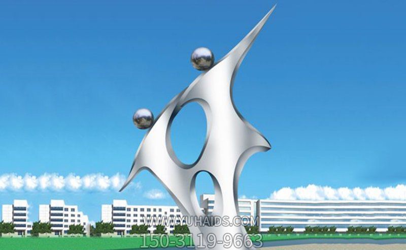 户外创意抽象两个小朋友的和谐雕塑