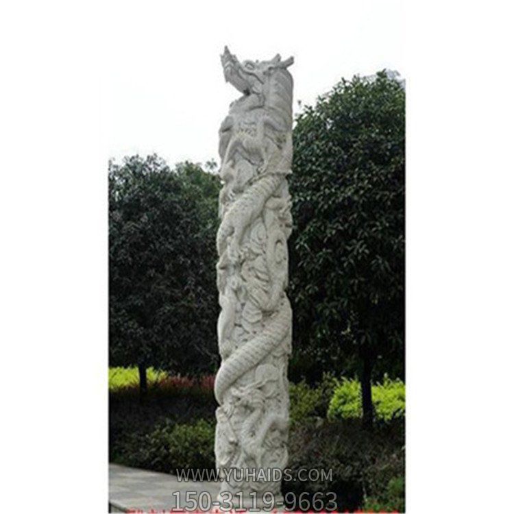 户外园林大理石石雕盘龙景观石柱雕塑