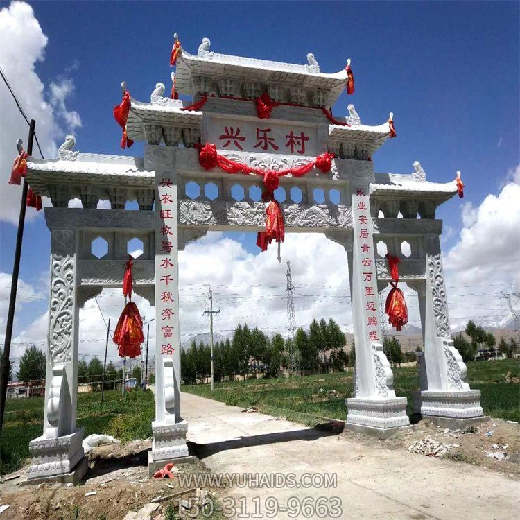 大理石仿古做旧石雕牌坊园林景观摆件 雕塑