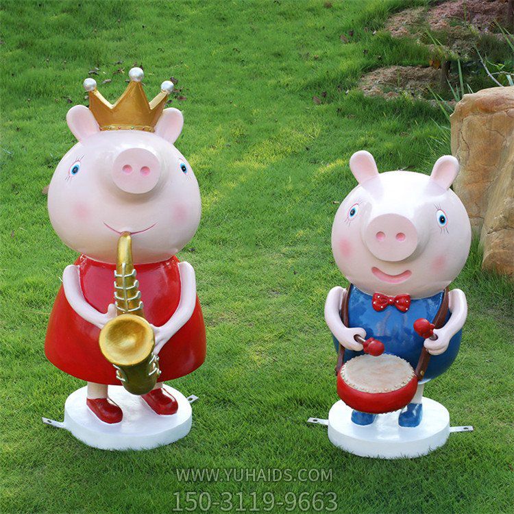 户外园林玻璃钢卡通小猪佩奇雕塑