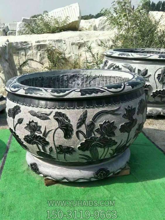 青石石雕户外庭院大型浮雕鱼缸雕塑