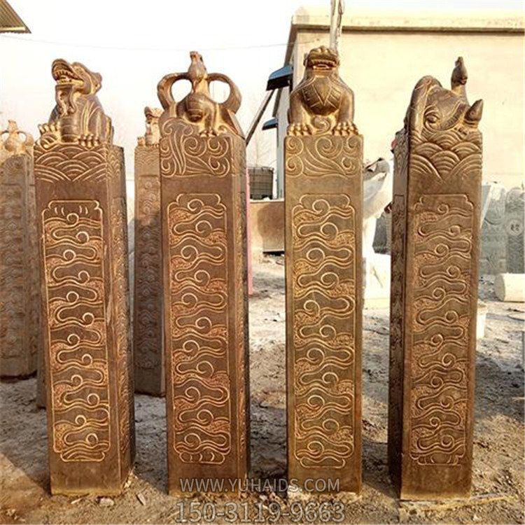 仿古做旧大型石柱庭院驿站拴马桩雕塑
