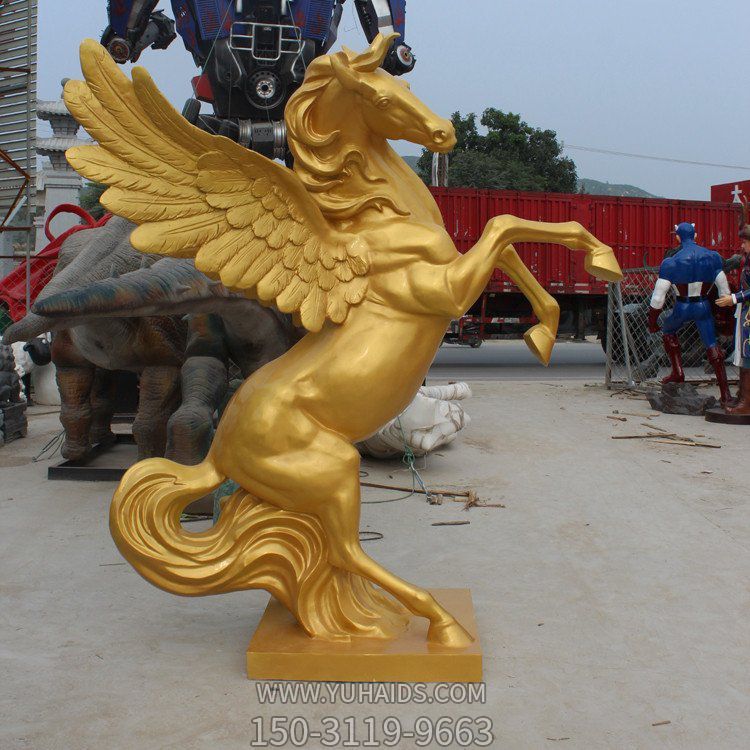 小区户外喷泉摆放玻璃钢喷漆欧式飞马雕塑景观摆件