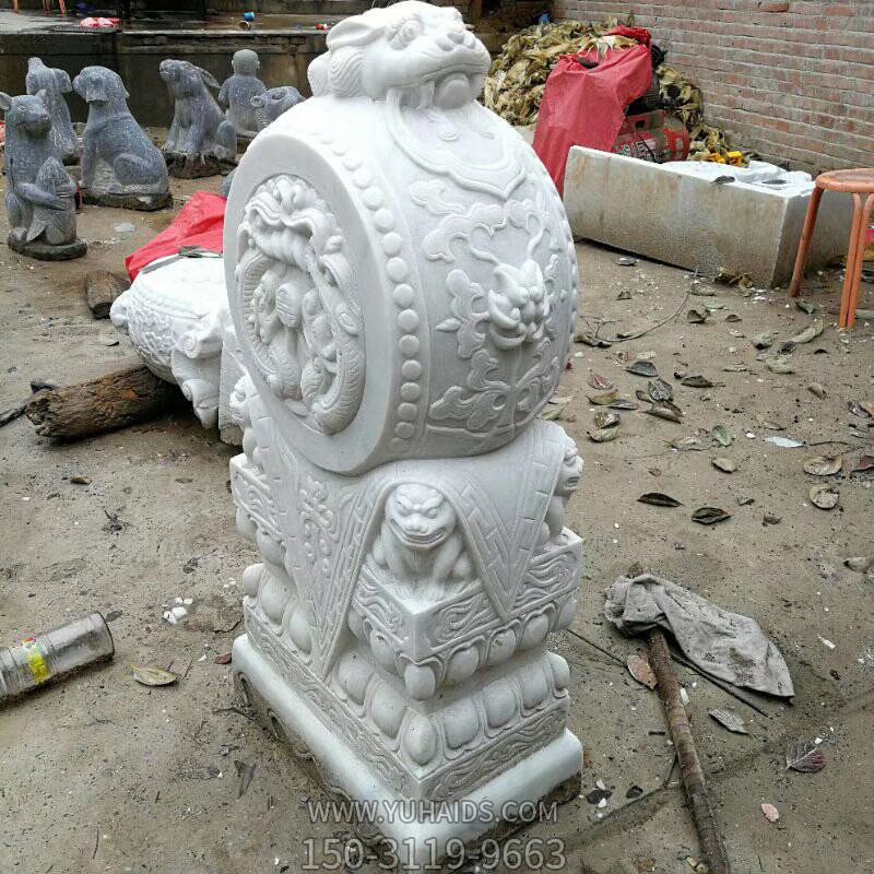 汉白玉石雕门口抱石墩貔貅雕塑