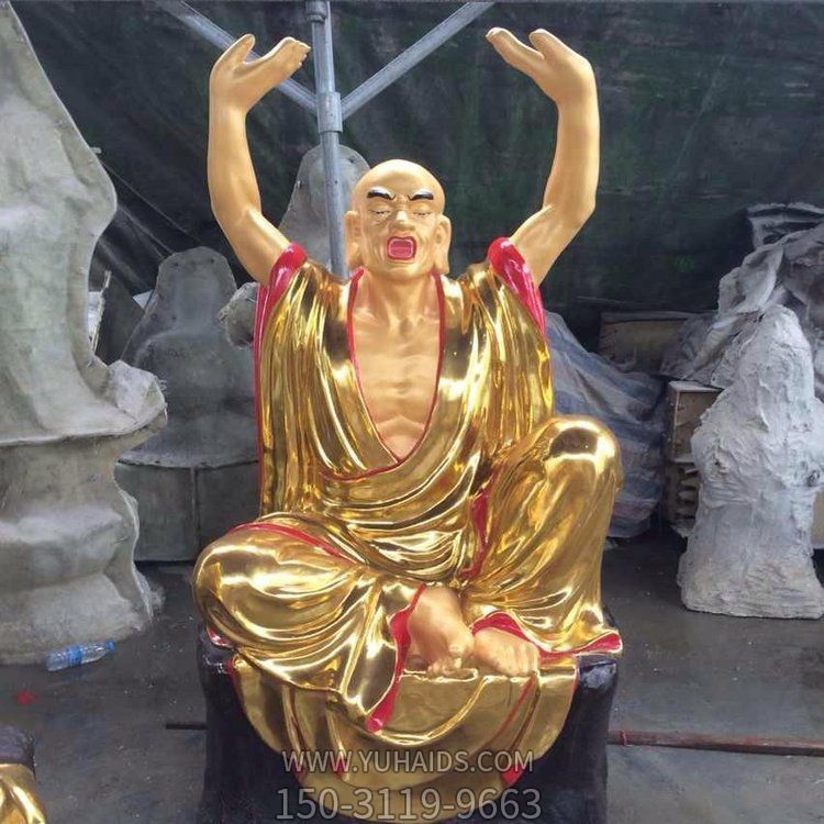 玻璃钢漆金十八罗汉雕塑