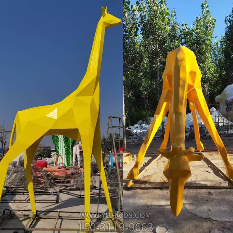 不锈钢彩绘户外广场创意抽象长颈鹿雕塑