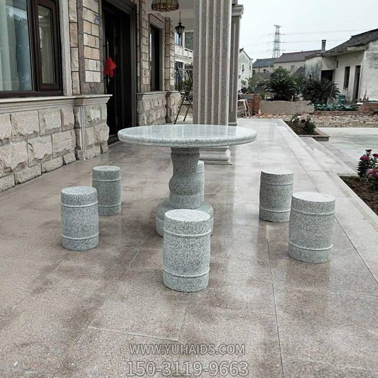 花园阳台上花岗岩休闲1米圆石桌4石鼓凳整套900mm方形石桌雕塑