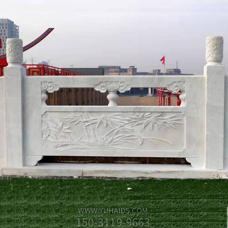 石雕汉白玉浮雕竹子栏杆栏板寺院古建筑防护围栏雕塑