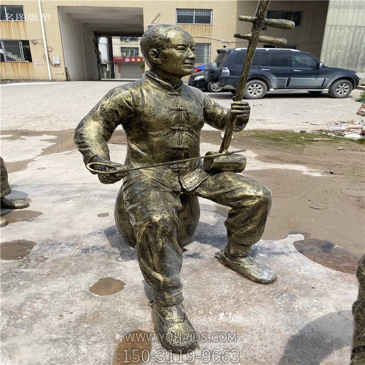 玻璃钢民俗人物雕塑 景观小品玻璃钢仿铜吹拉弹唱人物雕塑