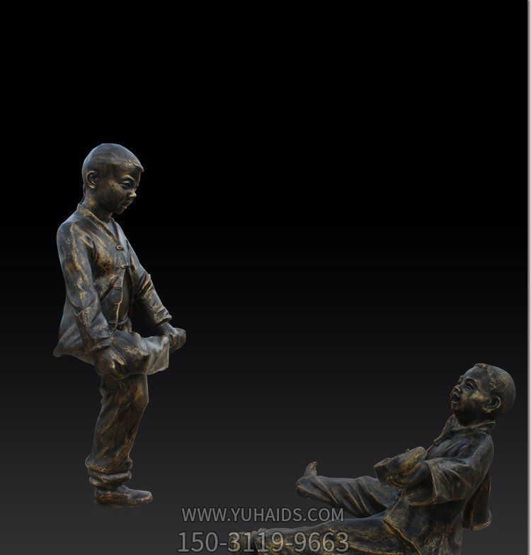 景区铜雕儿童撞拐雕塑