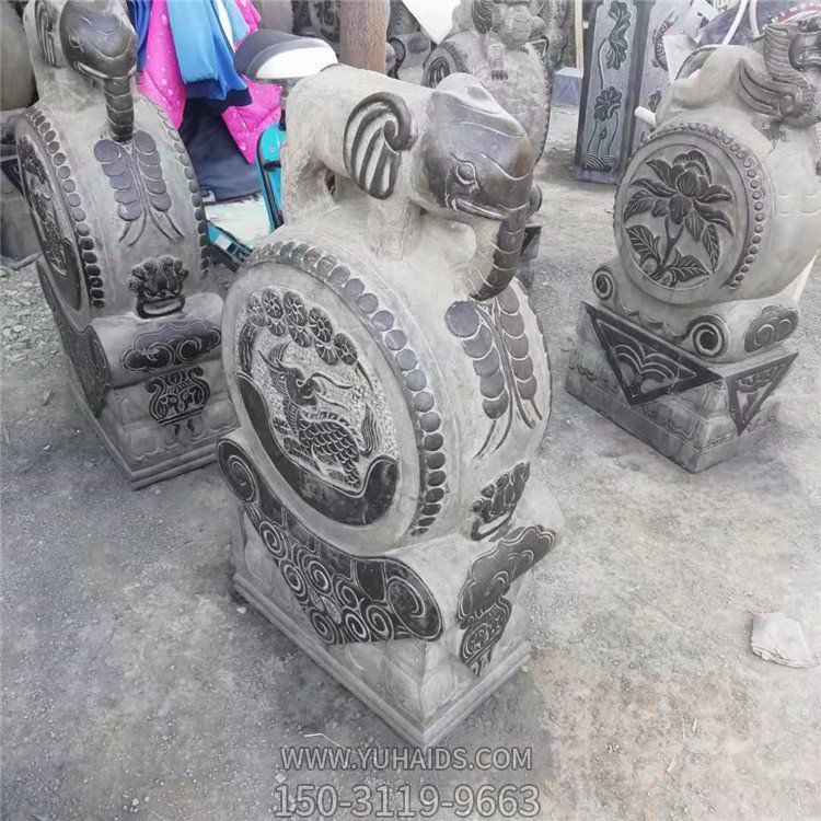 大象抱鼓石，青石石雕门墩雕塑