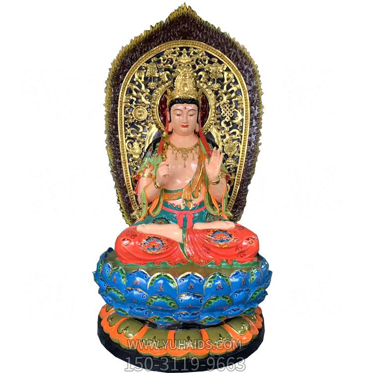 玻璃钢彩绘寺庙大型景观三圣雕塑