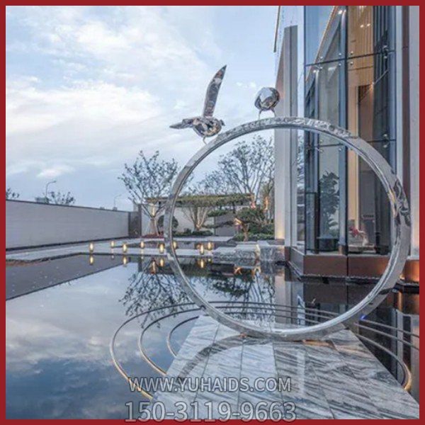 酒店会所不锈钢几何户外创意景观圆环雕塑