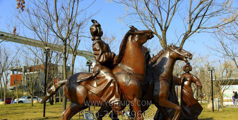 公园古代铜雕女人骑马雕塑