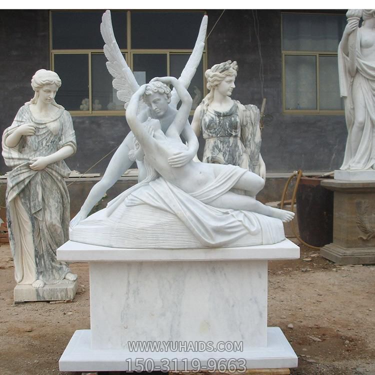 景区广场摆放汉白玉刻西方天使雕塑
