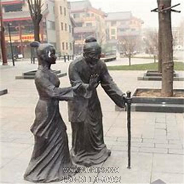 城市街头摆放玻璃钢仿铜古代人物小品雕塑