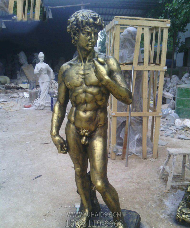 玻璃钢仿铜西方人物大卫雕塑