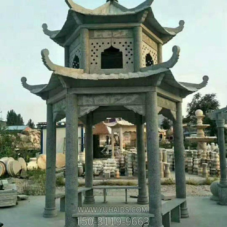 石雕凉亭花岗岩石亭子公园中式两层凉亭雕塑