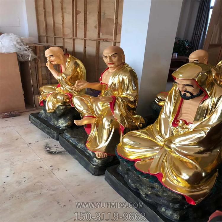寺庙玻璃钢喷漆贴金十八罗汉雕塑