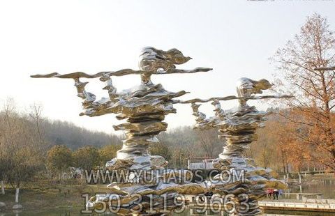 景区不锈钢抽象吹笛子人物雕塑吹奏雕塑