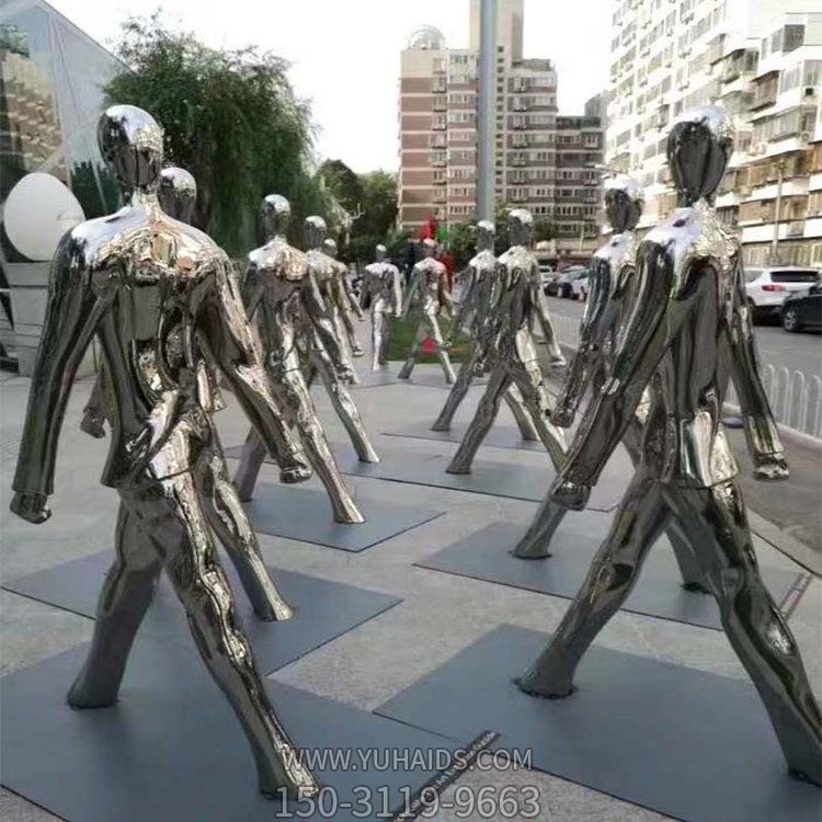 城市广场创意不锈钢镜面抽象人物景观雕塑