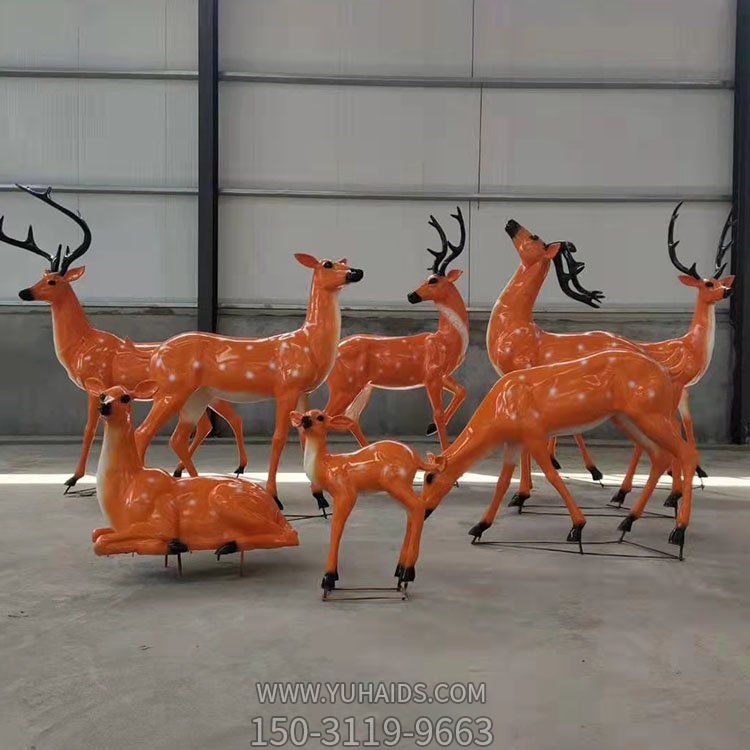 户外园林鹿群雕像 玻璃钢动物  植物景观雕塑 